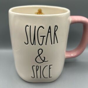 Rae Dunn SUGAR & SPICE Christmas Mug With Gingerbread Man And Pink Handle NEW